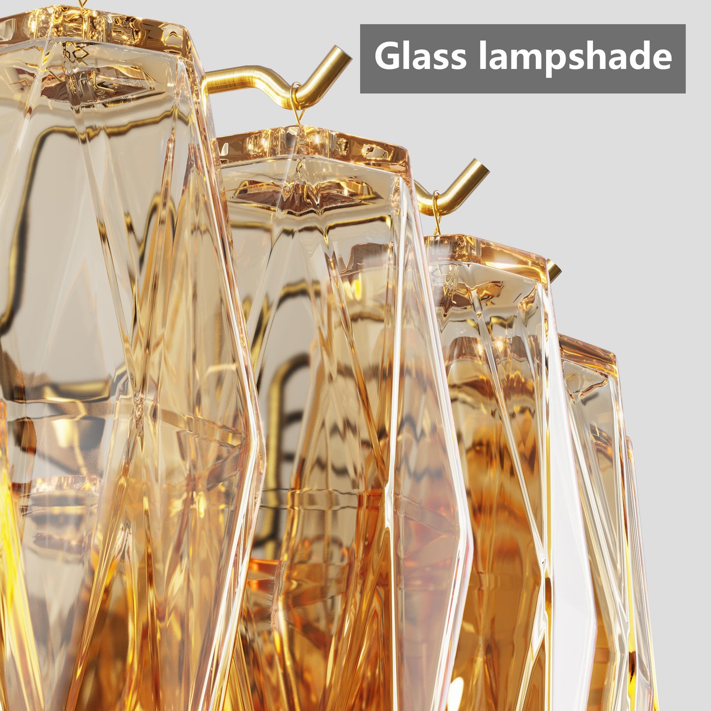 YANSUN 54in. Rectangle Gold Modern Chandelier 12-Light Smoke Glass Pendant for Dining Room Kitchen Island Living Room Bedroom