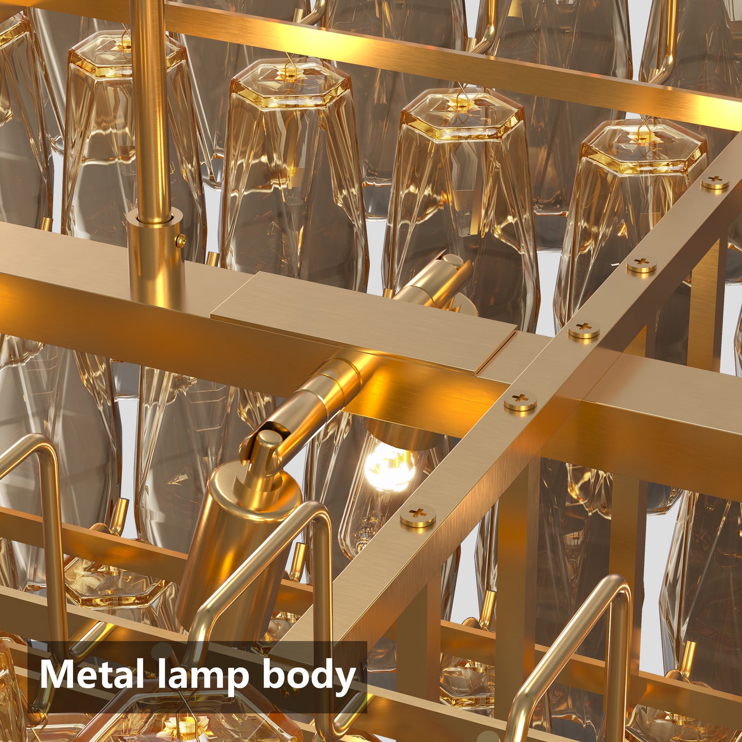 YANSUN 54in. Rectangle Gold Modern Chandelier 12-Light Smoke Glass Pendant for Dining Room Kitchen Island Living Room Bedroom