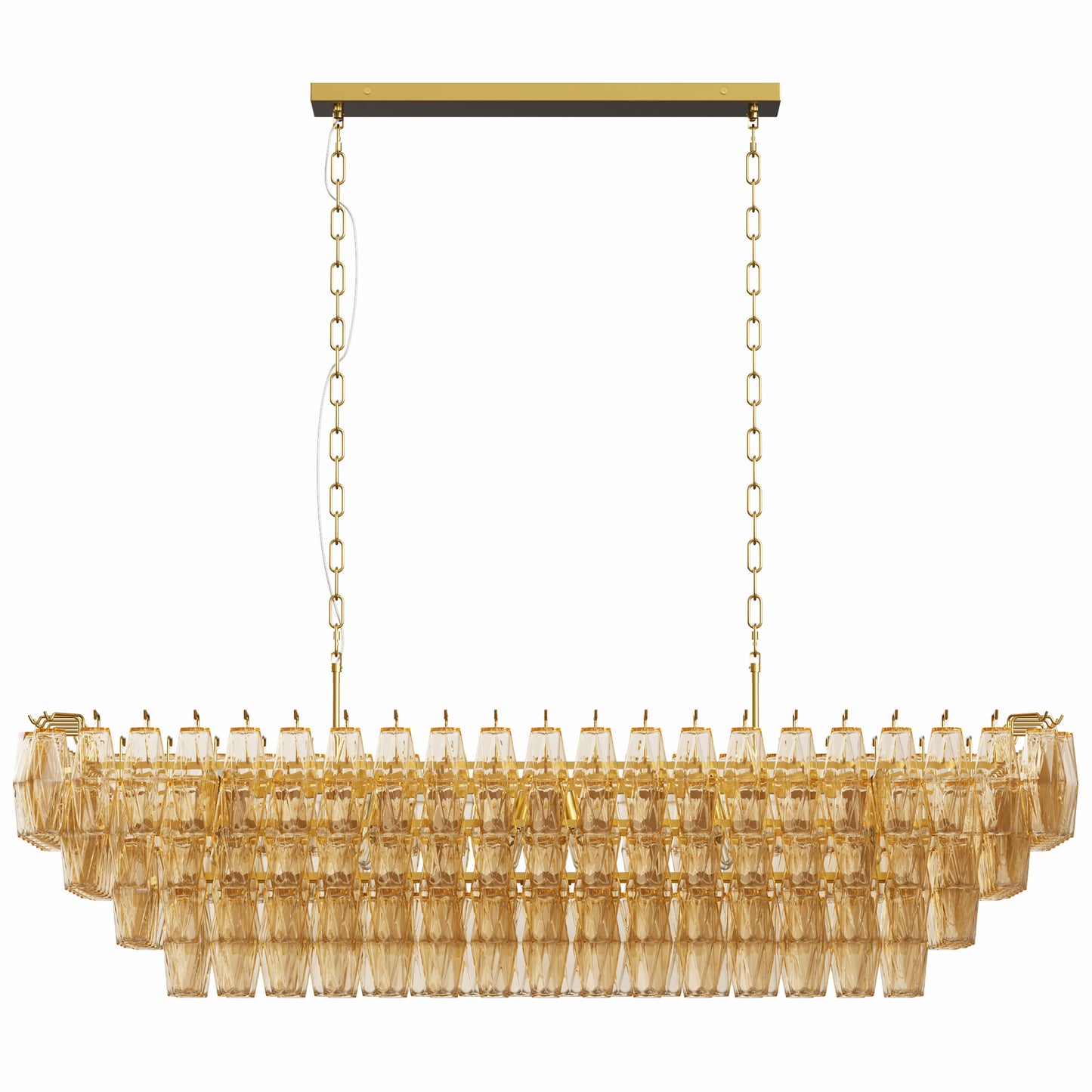 YANSUN 54in. Rectangle Gold Modern Chandelier 12-Light Smoke Glass Pendant for Dining Room Kitchen Island Living Room Bedroom
