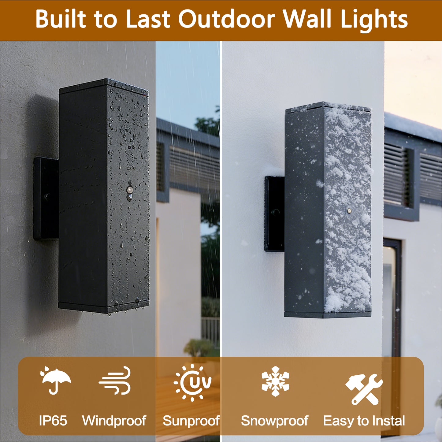 YANSUN 2-Pack 11.8 in. Black Dusk to Dawn Outdoor Wall Lanterns Modern LED Aluminum Exterior Sconce Lights for Porch Patio Garage Entryway