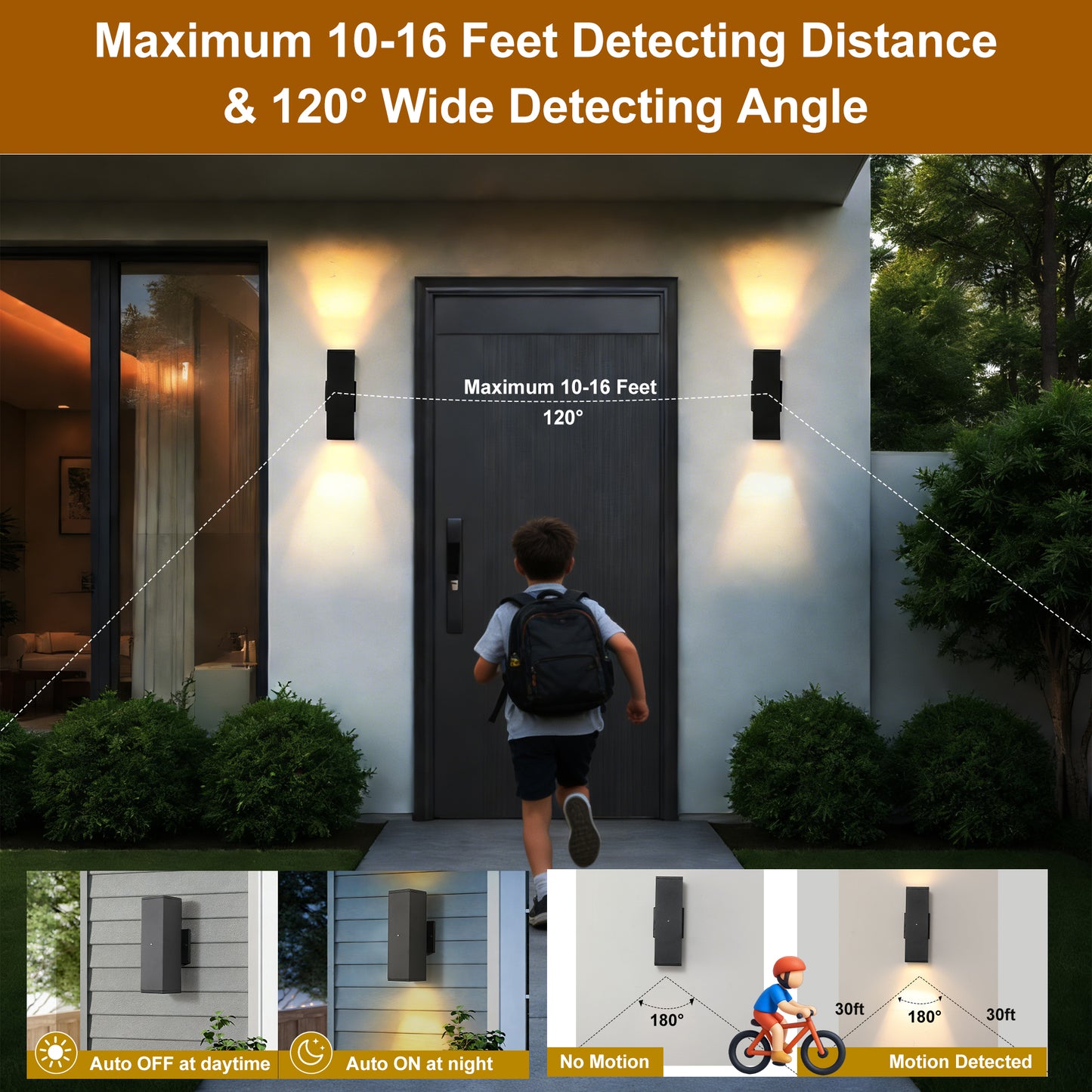 YANSUN 2-Pack 11.8 in. Black Dusk to Dawn Outdoor Wall Lanterns Modern LED Aluminum Exterior Sconce Lights for Porch Patio Garage Entryway