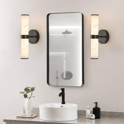 YANSUN 2-Pack Marble Texture Wall Light Black Iron Frame Indoor Wall Sconce Elegant Fixture for Hallway Bathroom Bedroom Lighting
