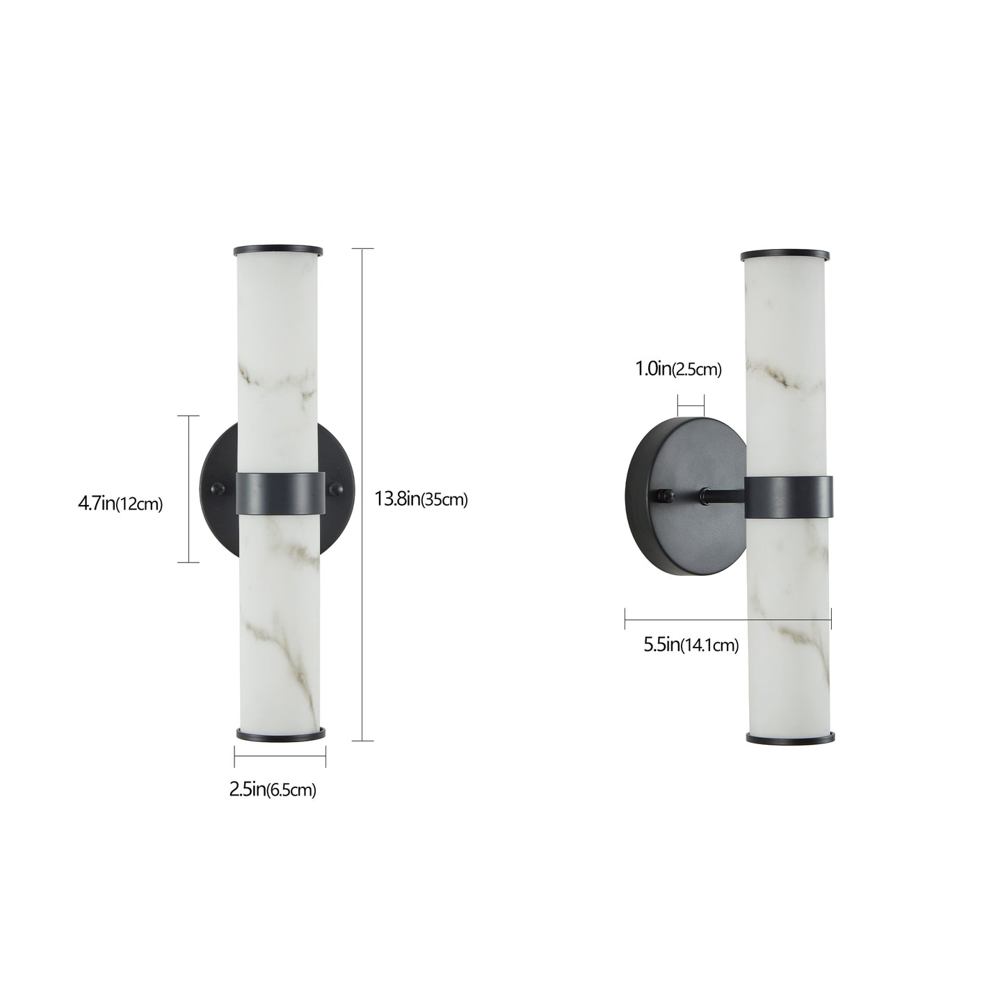 YANSUN 2-Pack Marble Texture Wall Light Black Iron Frame Indoor Wall Sconce Elegant Fixture for Hallway Bathroom Bedroom Lighting