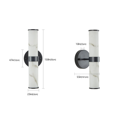 YANSUN 2-Pack Marble Texture Wall Light Black Iron Frame Indoor Wall Sconce Elegant Fixture for Hallway Bathroom Bedroom Lighting