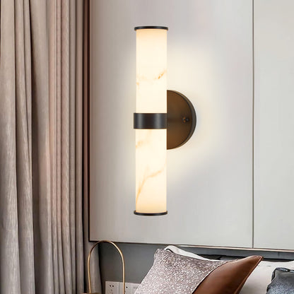 YANSUN 2-Pack Marble Texture Wall Light Black Iron Frame Indoor Wall Sconce Elegant Fixture for Hallway Bathroom Bedroom Lighting