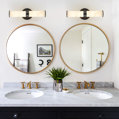 YANSUN 2-Pack Marble Texture Wall Light Black Iron Frame Indoor Wall Sconce Elegant Fixture for Hallway Bathroom Bedroom Lighting