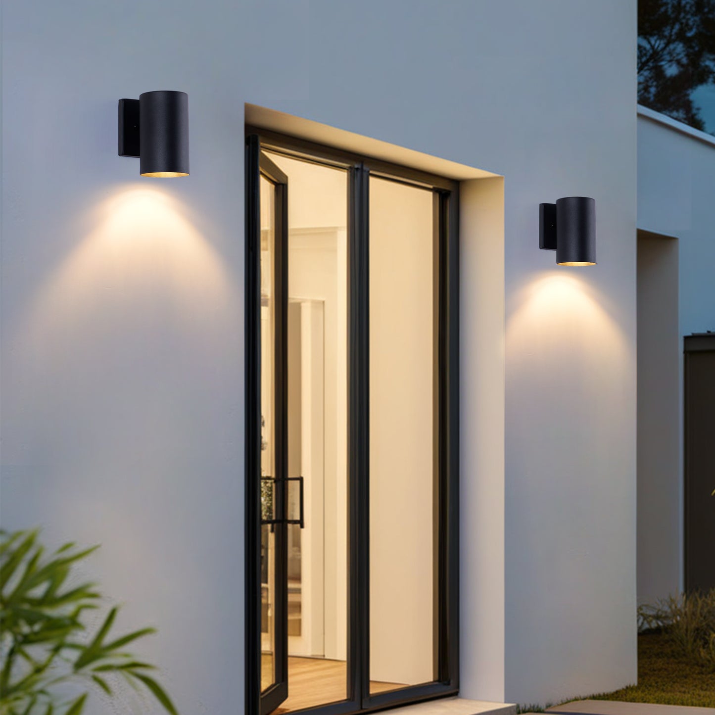 YANSUN 2-Pack 7in Outdoor Wall Sconce Black Cylinder Exterior Wall Light 1-Light Modern Waterproof Fixture for Porch Patio Entryway