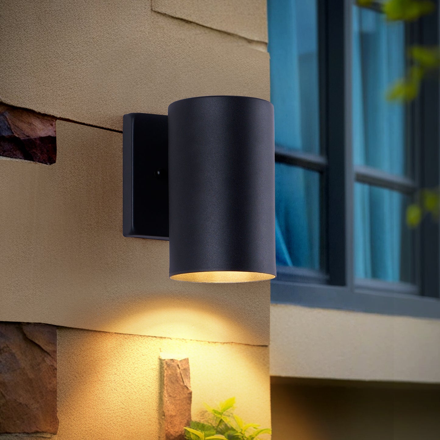 YANSUN 2-Pack 7in Outdoor Wall Sconce Black Cylinder Exterior Wall Light 1-Light Modern Waterproof Fixture for Porch Patio Entryway