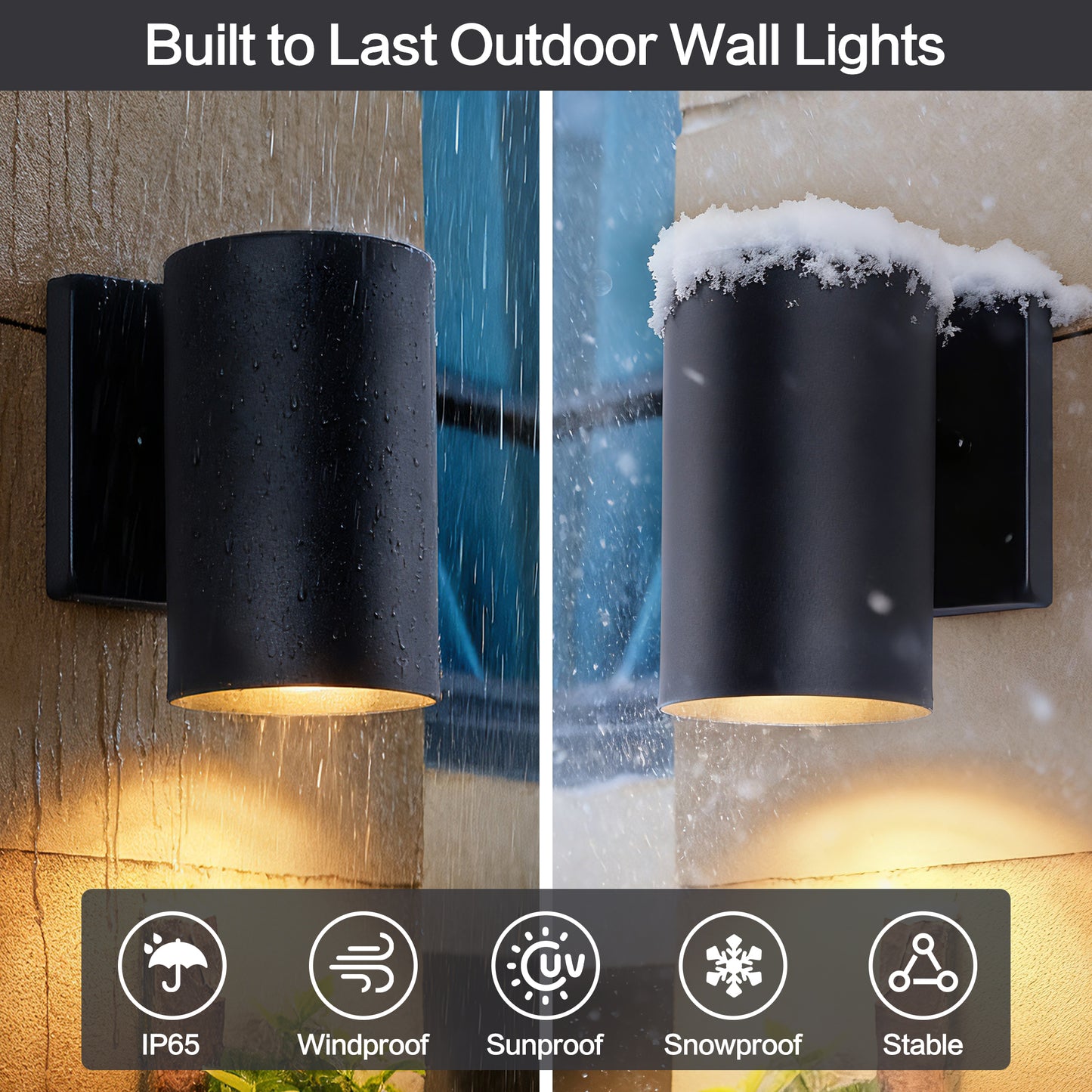 YANSUN 2-Pack 7in Outdoor Wall Sconce Black Cylinder Exterior Wall Light 1-Light Modern Waterproof Fixture for Porch Patio Entryway