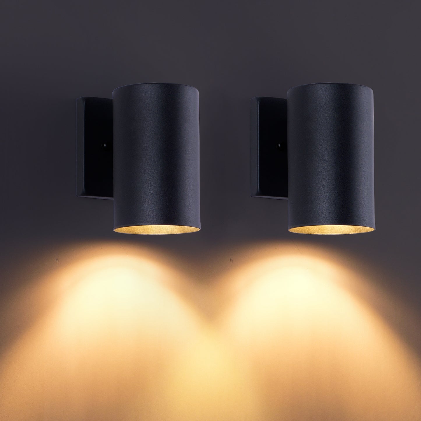 YANSUN 2-Pack 7in Outdoor Wall Sconce Black Cylinder Exterior Wall Light 1-Light Modern Waterproof Fixture for Porch Patio Entryway