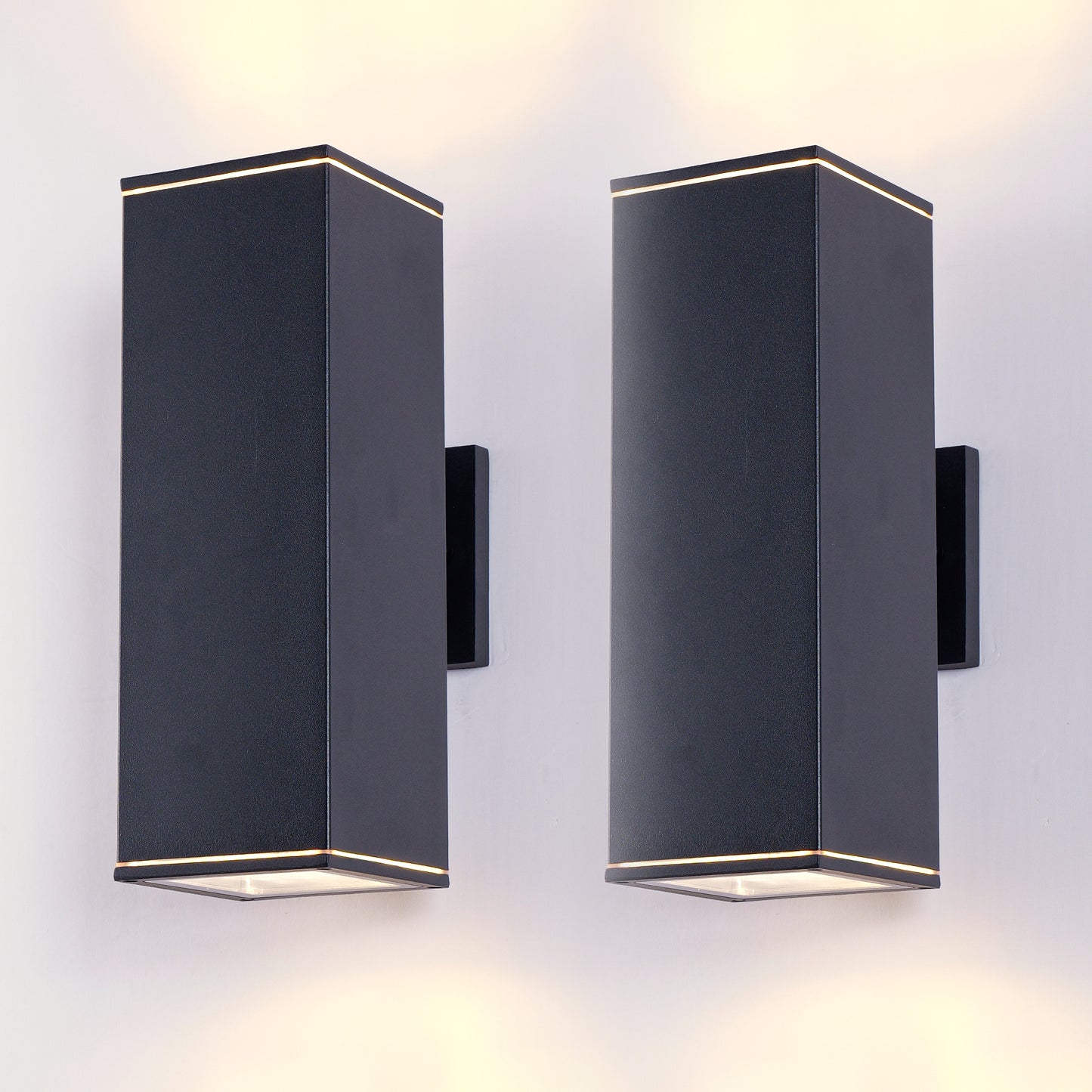 YANSUN 14in Modern Outdoor Porch Light Patio Light in 2 Lights with Aluminum Rectangular Tube and Tempered Glass Cover Waterproof Wall Sconce 2 Pack (Matte Black)(no bulb)