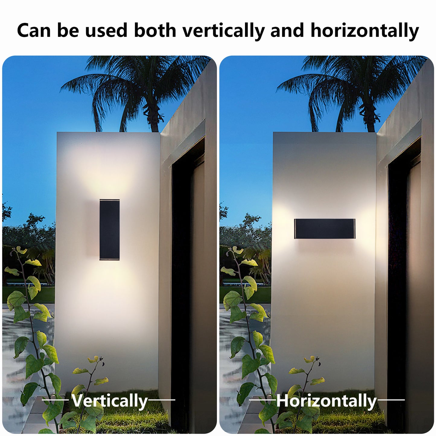 YANSUN 14in Modern Outdoor Porch Light Patio Light in 2 Lights with Aluminum Rectangular Tube and Tempered Glass Cover Waterproof Wall Sconce 2 Pack (Matte Black)(no bulb)