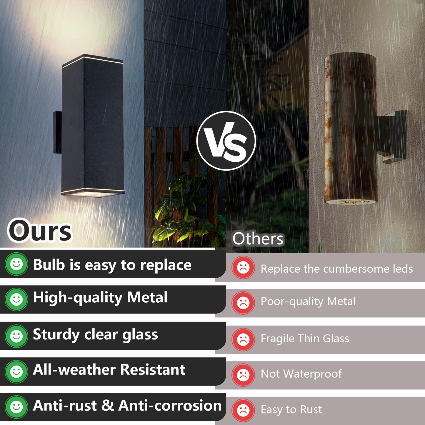 YANSUN 14in Modern Outdoor Porch Light Patio Light in 2 Lights with Aluminum Rectangular Tube and Tempered Glass Cover Waterproof Wall Sconce 2 Pack (Matte Black)(no bulb)