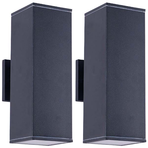 YANSUN 14in Modern Outdoor Porch Light Patio Light in 2 Lights with Aluminum Rectangular Tube and Tempered Glass Cover Waterproof Wall Sconce 2 Pack (Matte Black)(no bulb)