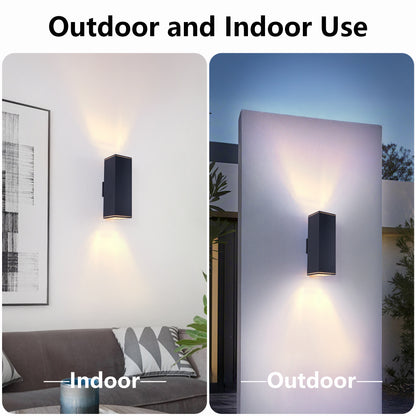 YANSUN18in Modern Outdoor Porch Light Patio Light in 2 Lights with Aluminum Rectangular Tube and Tempered Glass Cover Waterproof Wall Sconce 2 Pack (Matte Black)(no bulb)