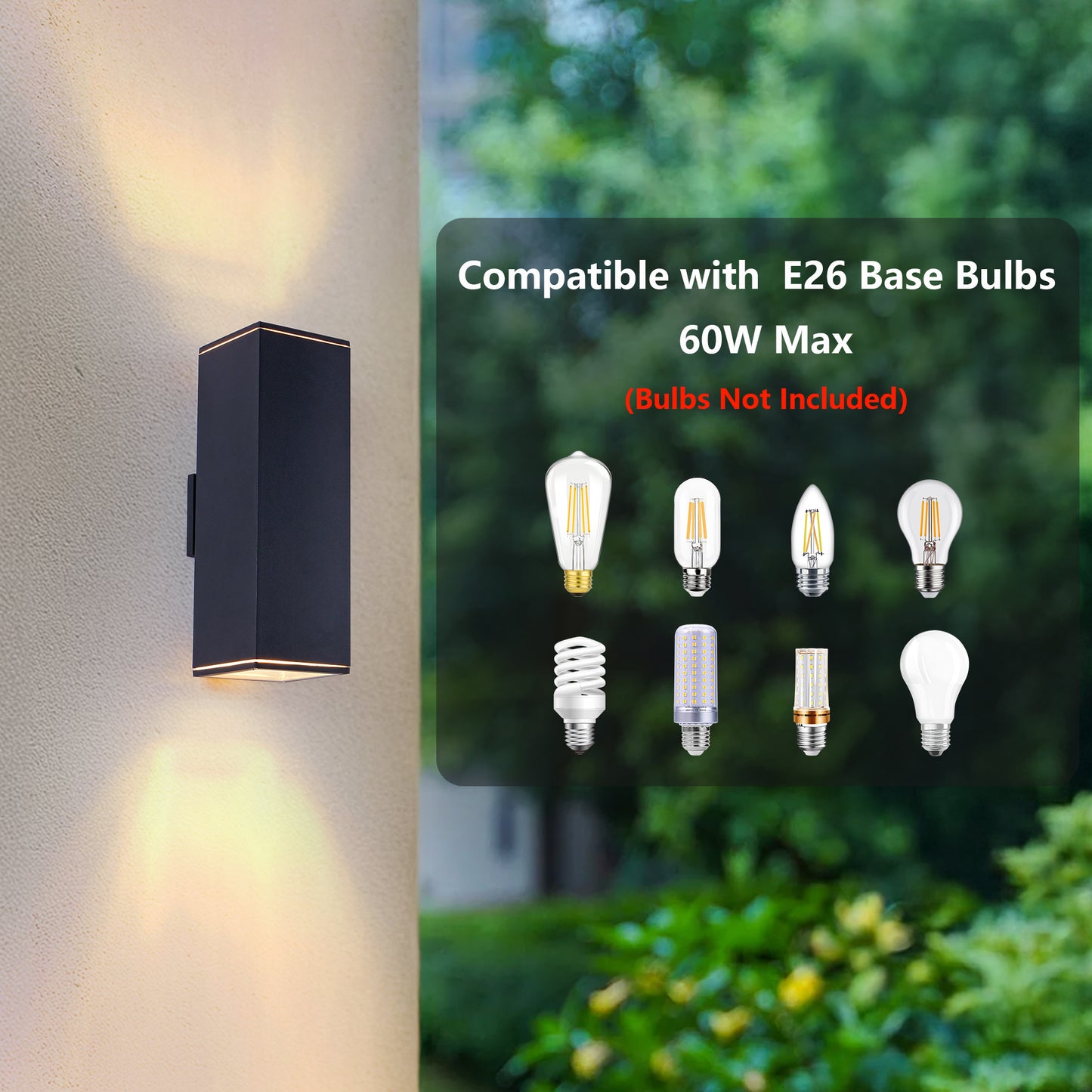 YANSUN18in Modern Outdoor Porch Light Patio Light in 2 Lights with Aluminum Rectangular Tube and Tempered Glass Cover Waterproof Wall Sconce 2 Pack (Matte Black)(no bulb)