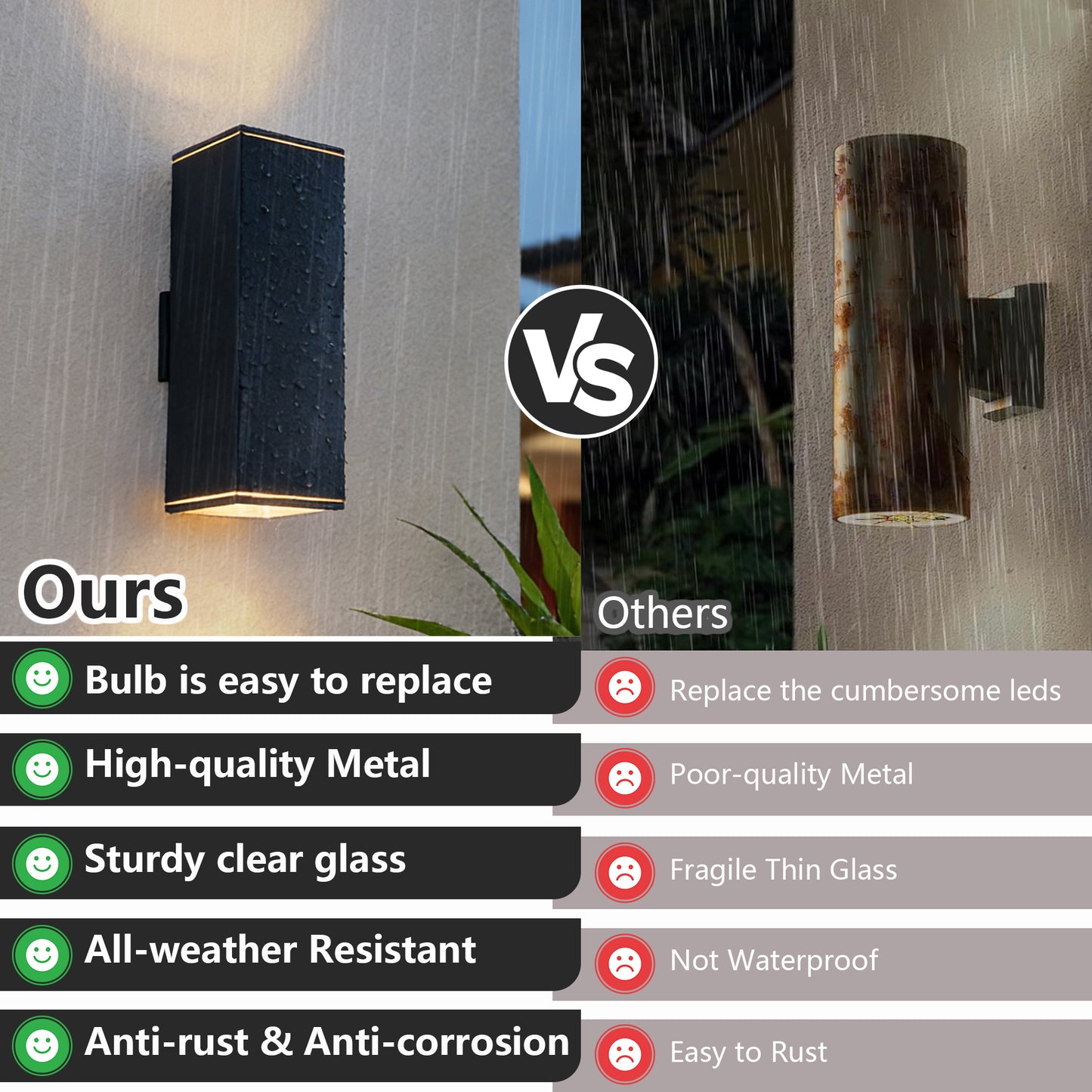 YANSUN18in Modern Outdoor Porch Light Patio Light in 2 Lights with Aluminum Rectangular Tube and Tempered Glass Cover Waterproof Wall Sconce 2 Pack (Matte Black)(no bulb)