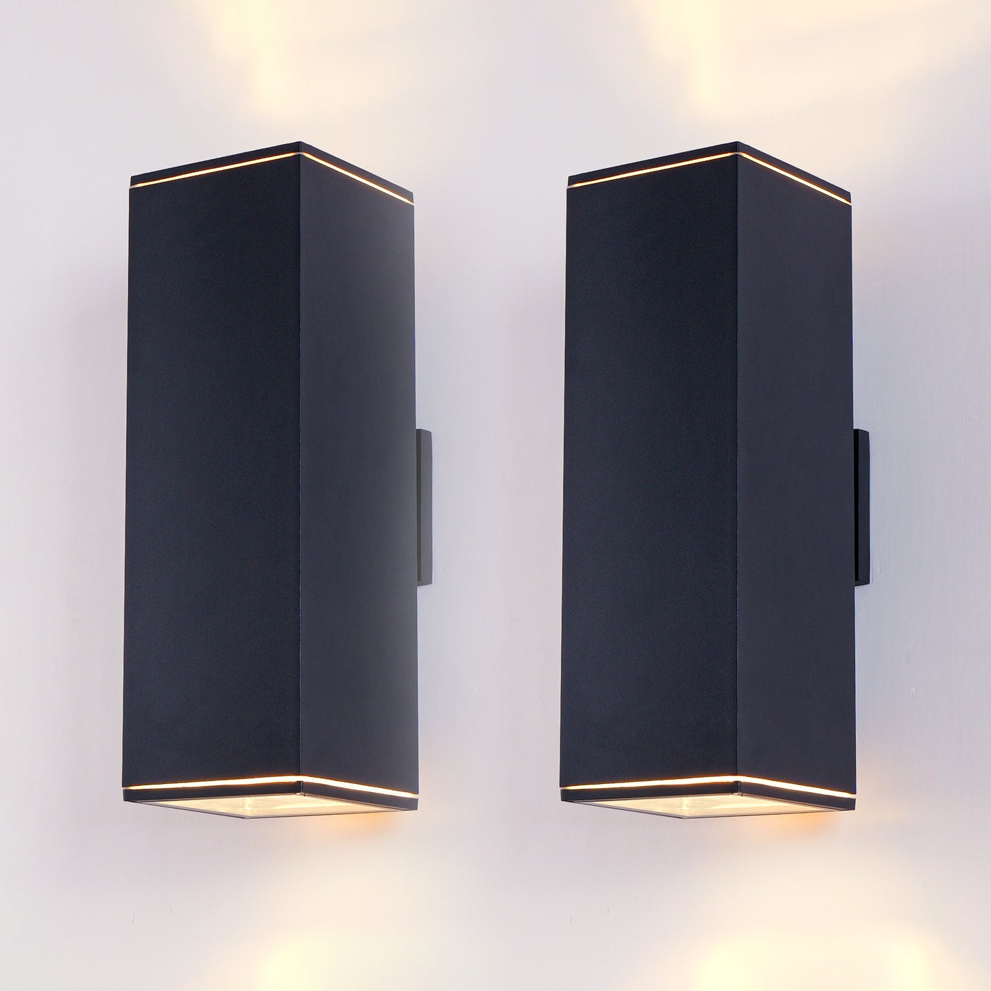 YANSUN18in Modern Outdoor Porch Light Patio Light in 2 Lights with Aluminum Rectangular Tube and Tempered Glass Cover Waterproof Wall Sconce 2 Pack (Matte Black)(no bulb)