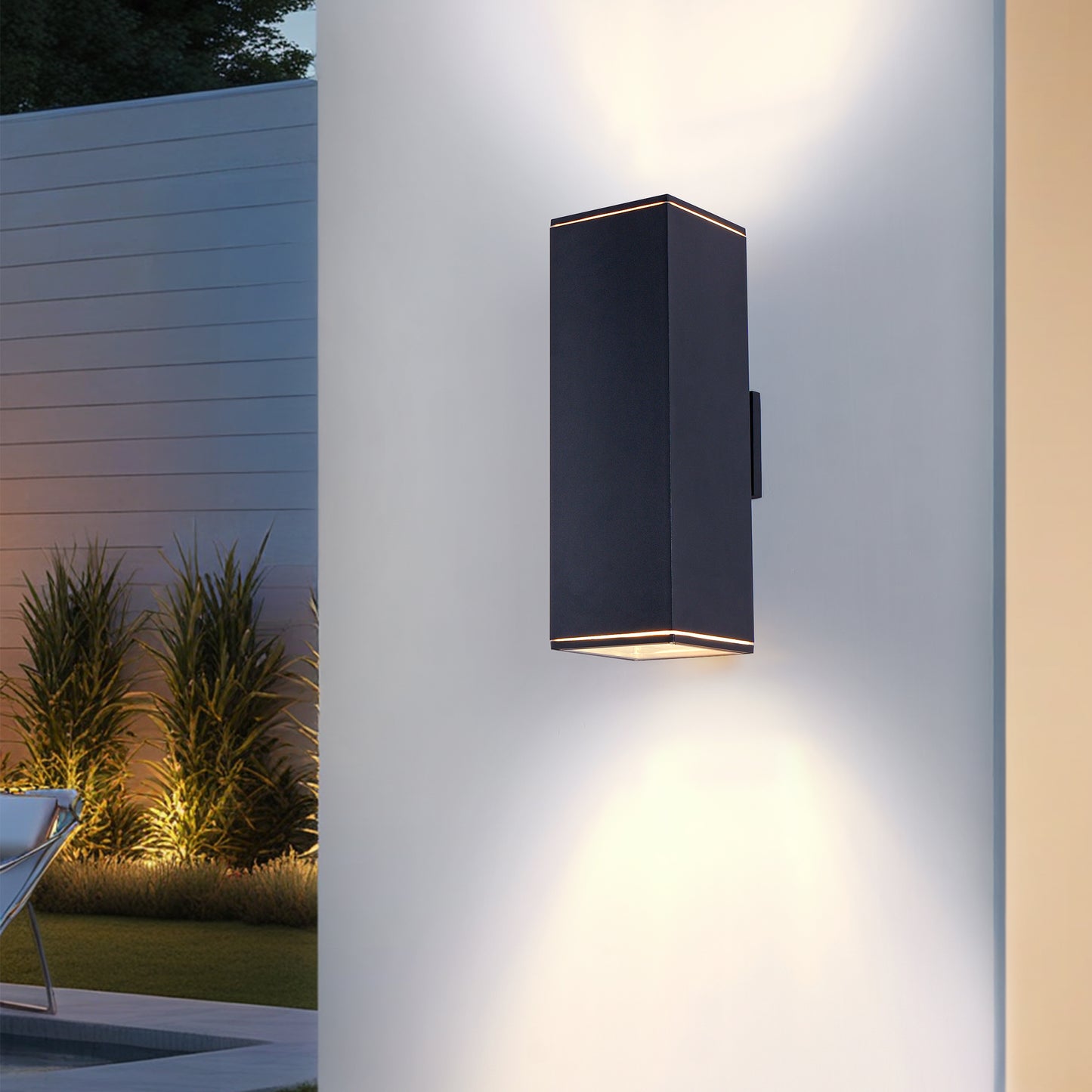 YANSUN18in Modern Outdoor Porch Light Patio Light in 2 Lights with Aluminum Rectangular Tube and Tempered Glass Cover Waterproof Wall Sconce 2 Pack (Matte Black)(no bulb)