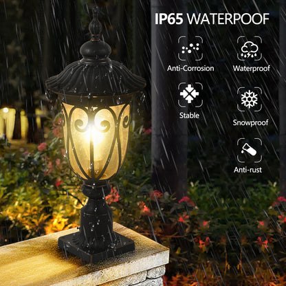 YANSUN 24in Vintage Black Outdoor Post Lantern Waterproof Aluminum Garden Pathway Light with Bubble Glass Yard Patio Driveway Lighting Fixture