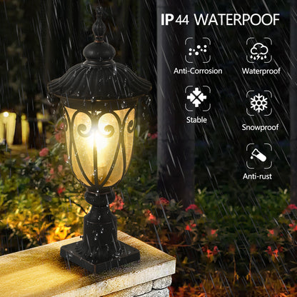 YANSUN 24in Vintage Black Outdoor Post Lantern Waterproof Aluminum Garden Pathway Light with Bubble Glass Yard Patio Driveway Lighting Fixture