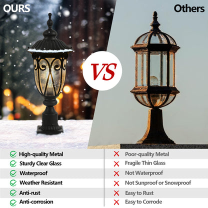 YANSUN 24in Vintage Black Outdoor Post Lantern Waterproof Aluminum Garden Pathway Light with Bubble Glass Yard Patio Driveway Lighting Fixture