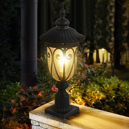 YANSUN 24in Vintage Black Outdoor Post Lantern Waterproof Aluminum Garden Pathway Light with Bubble Glass Yard Patio Driveway Lighting Fixture