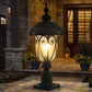 YANSUN 24in Vintage Black Outdoor Post Lantern Waterproof Aluminum Garden Pathway Light with Bubble Glass Yard Patio Driveway Lighting Fixture