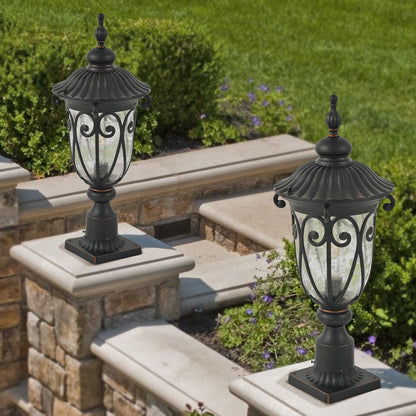 YANSUN 24in Vintage Black Outdoor Post Lantern Waterproof Aluminum Garden Pathway Light with Bubble Glass Yard Patio Driveway Lighting Fixture