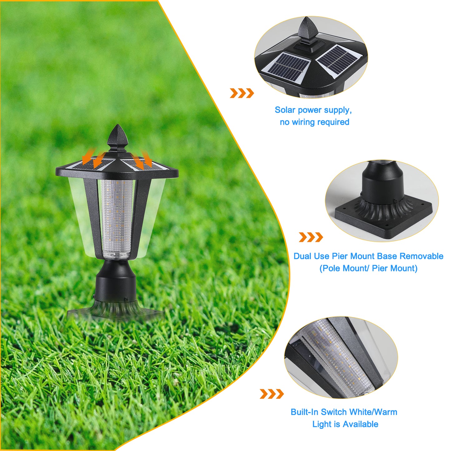 YANSUN 2-Pack 15in Modern Outdoor Lantern LED Garden Path Light for Yard Driveway Patio Weather-Resistant Exterior Lighting Fixture