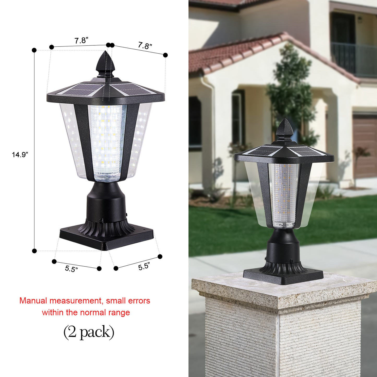 YANSUN 2-Pack 15in Modern Outdoor Lantern LED Garden Path Light for Yard Driveway Patio Weather-Resistant Exterior Lighting Fixture
