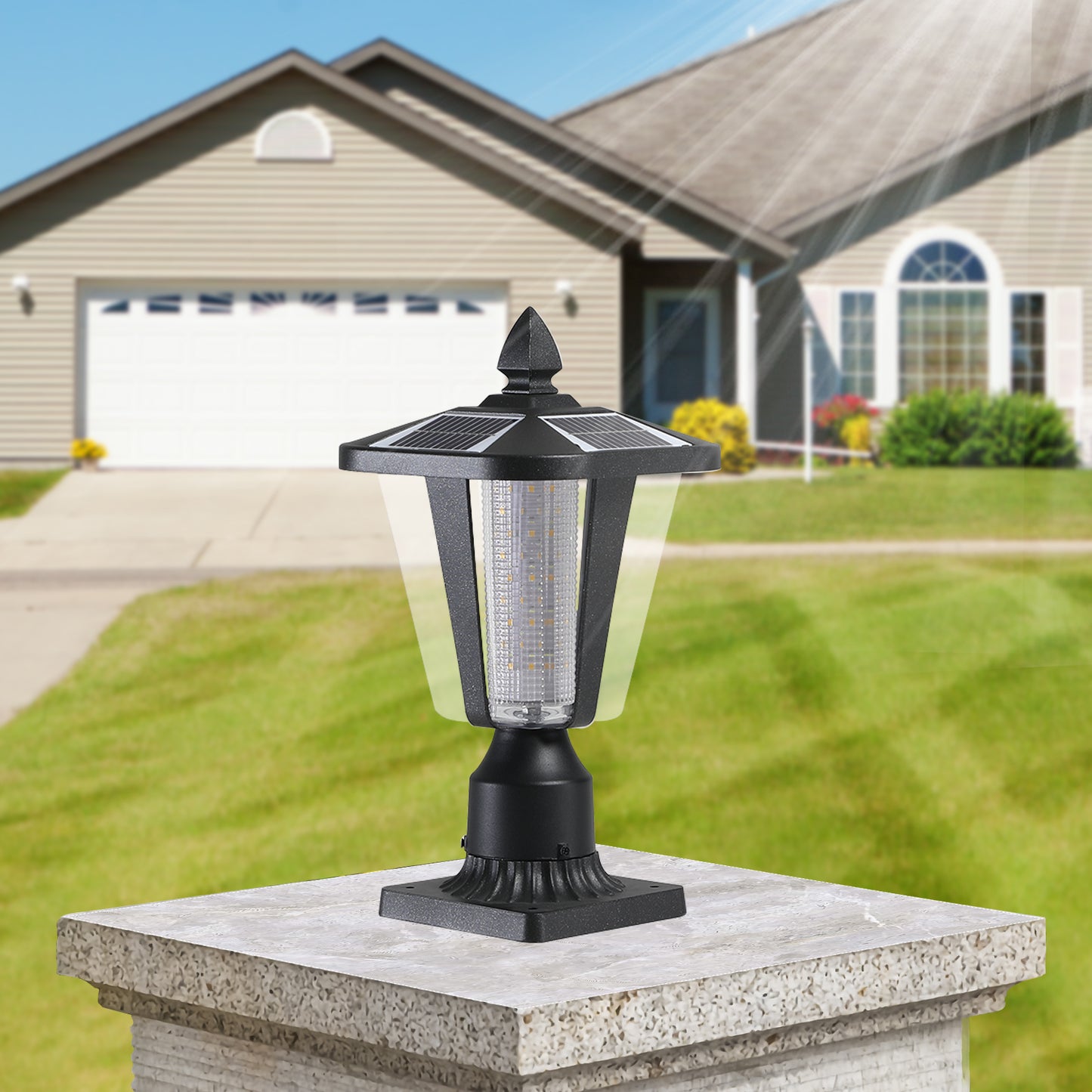 YANSUN 2-Pack 15in Modern Outdoor Lantern LED Garden Path Light for Yard Driveway Patio Weather-Resistant Exterior Lighting Fixture