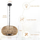 YANSUN 4-Light Farmhouse Boho Rattan Pendant Light Adjustable Height Ceiling Fixture for Dining Room Kitchen Island Living Room Bedroom Foyer