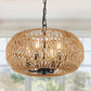 YANSUN 4-Light Farmhouse Boho Rattan Pendant Light Adjustable Height Ceiling Fixture for Dining Room Kitchen Island Living Room Bedroom Foyer