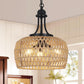 YANSUN 3-Light Farmhouse Boho Rattan Chandelier Woven Wicker Coastal Pendant Light  for Dining Room Kitchen Bedroom Island Hallway
