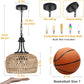 YANSUN 3-Light Farmhouse Boho Rattan Chandelier Woven Wicker Coastal Pendant Light  for Dining Room Kitchen Bedroom Island Hallway