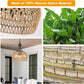 YANSUN 3-Light Farmhouse Boho Rattan Chandelier Woven Wicker Coastal Pendant Light  for Dining Room Kitchen Bedroom Island Hallway