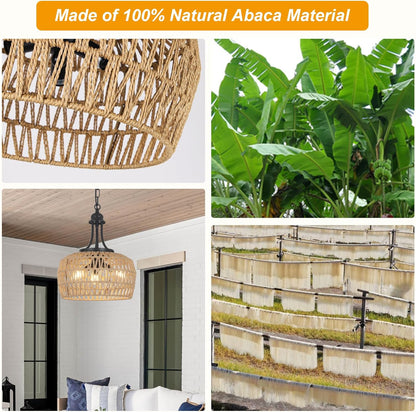 YANSUN 3-Light Farmhouse Boho Rattan Chandelier Woven Wicker Coastal Pendant Light  for Dining Room Kitchen Bedroom Island Hallway
