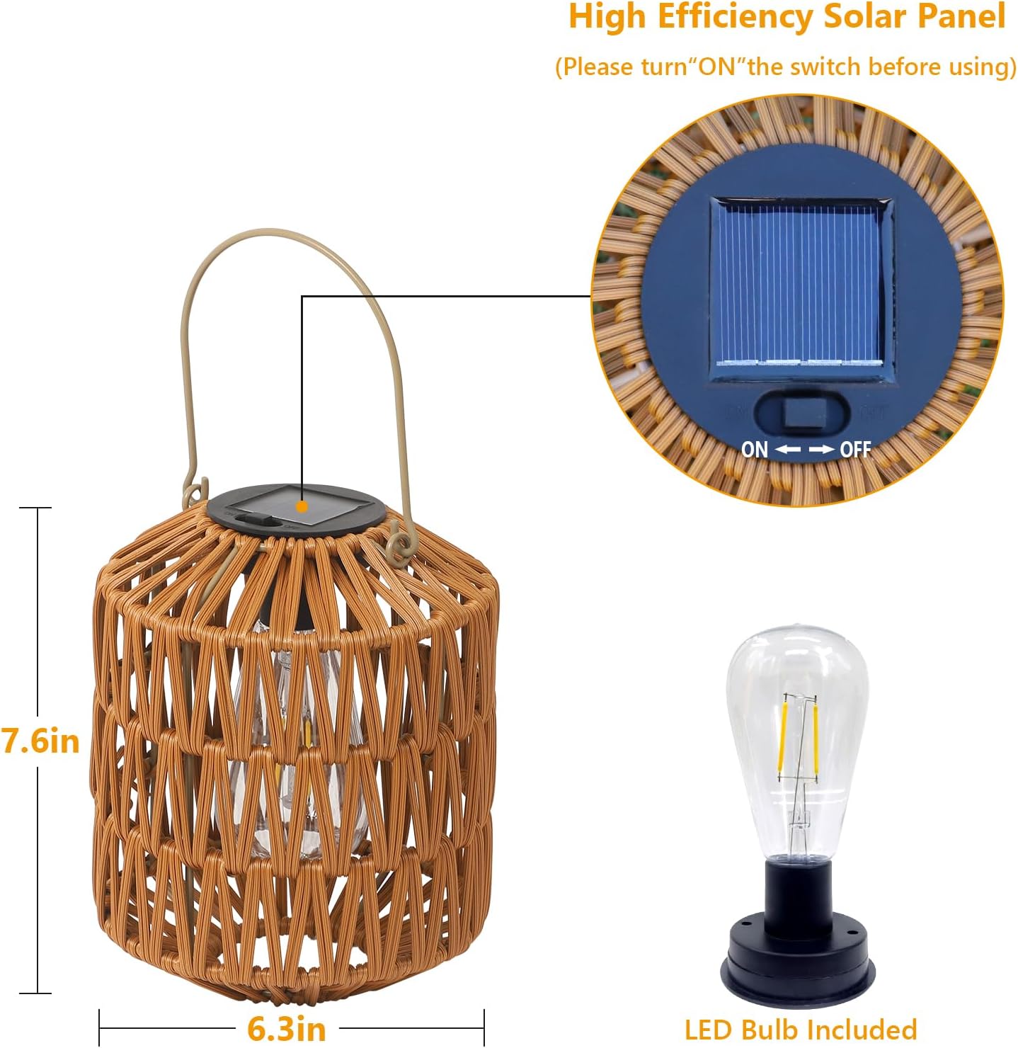 YANSUN 2-Pack Brown Outdoor Lanterns Waterproof Hanging Rattan LED Garden Lights Decorative Tabletop Lanterns for Patio Yard Porch Pathway