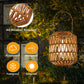 YANSUN 2-Pack Brown Outdoor Lanterns Waterproof Hanging Rattan LED Garden Lights Decorative Tabletop Lanterns for Patio Yard Porch Pathway