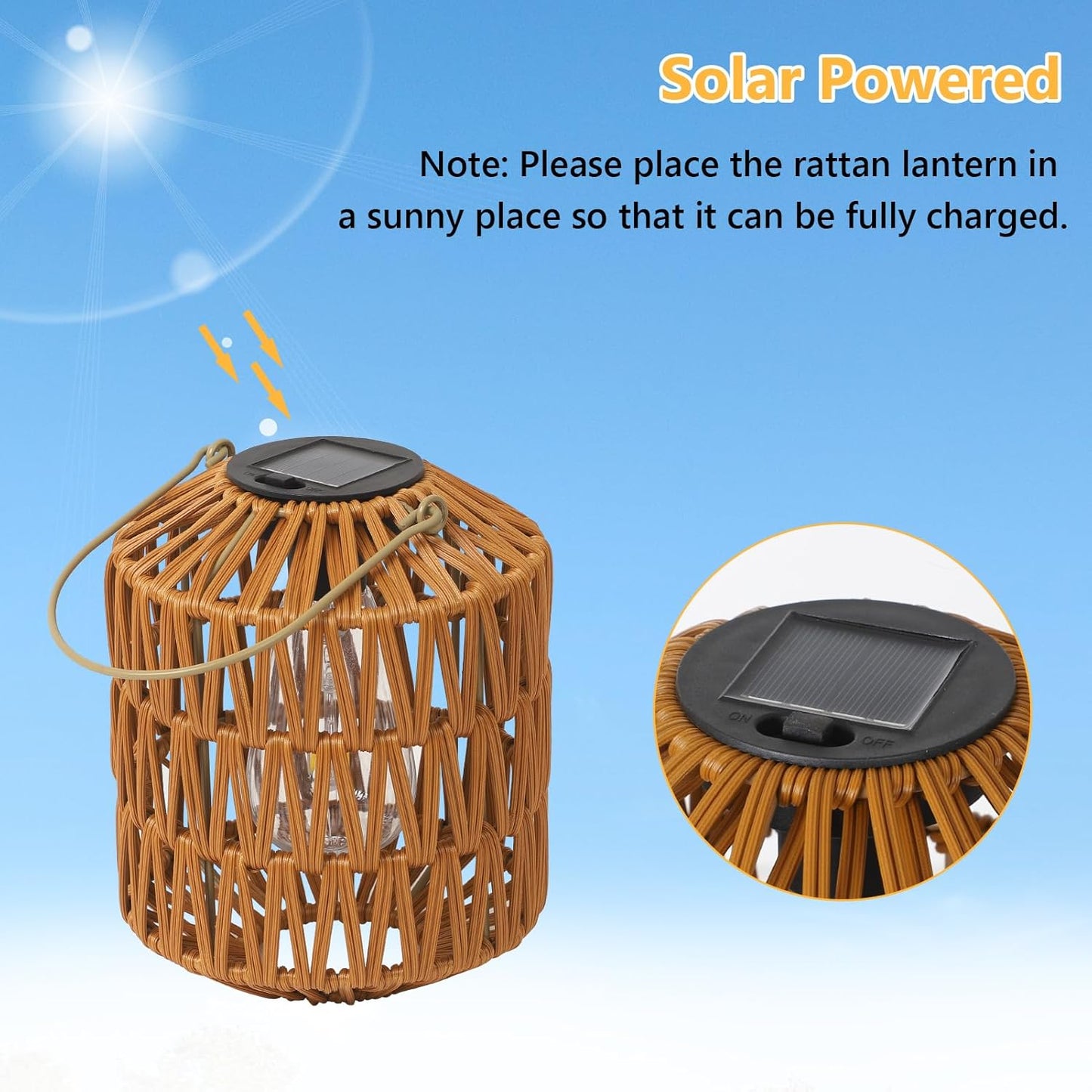 YANSUN 2-Pack Brown Outdoor Lanterns Waterproof Hanging Rattan LED Garden Lights Decorative Tabletop Lanterns for Patio Yard Porch Pathway