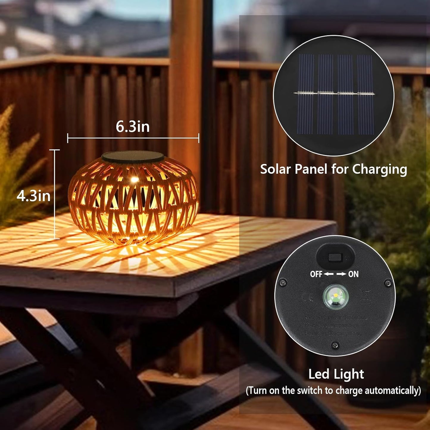 YANSUN 2-Pack Brown Solar Outdoor Lanterns Waterproof Rattan Tabletop Lights Decorative LED Garden Lanterns for Patio Yard Pathway Porch Steps