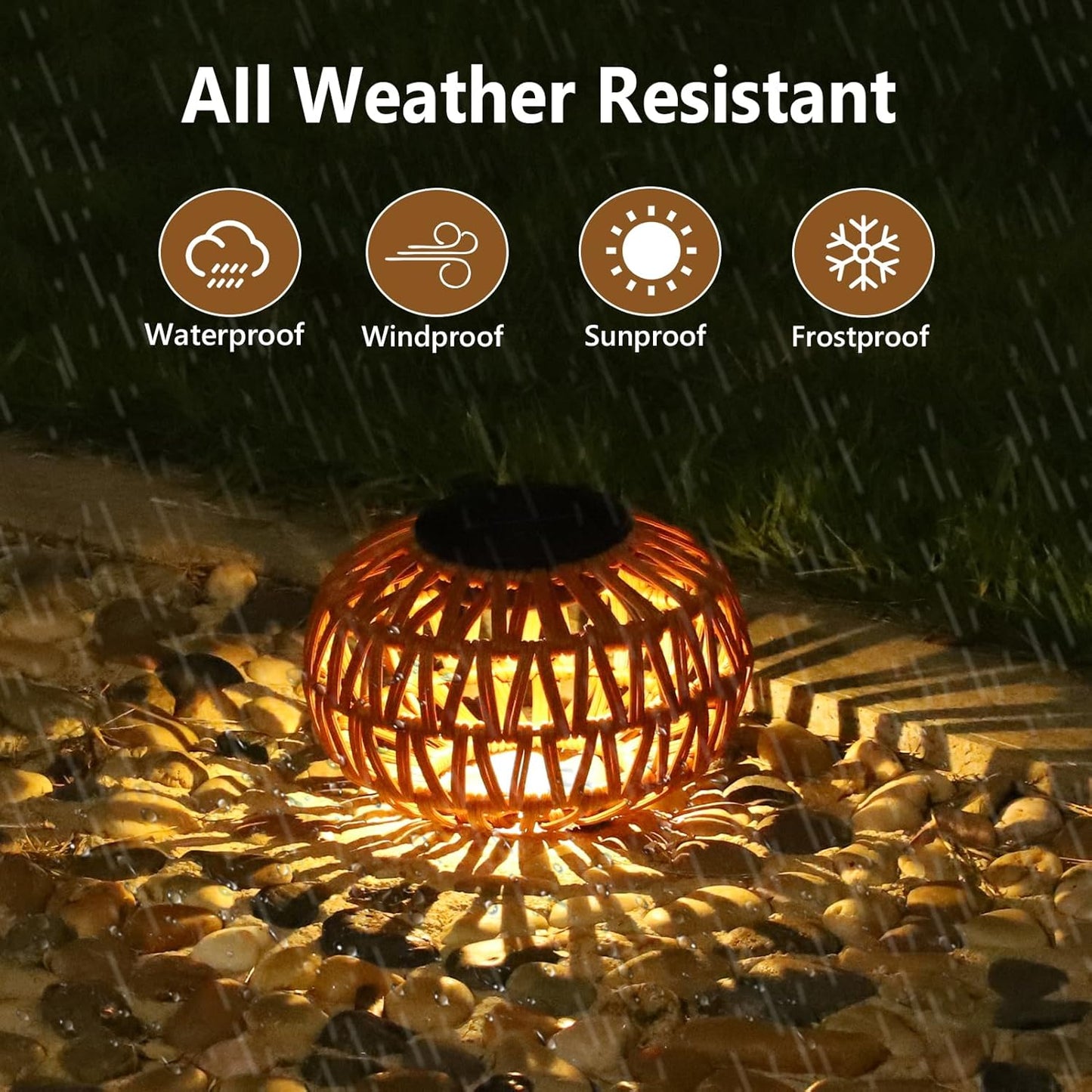 YANSUN 2-Pack Brown Solar Outdoor Lanterns Waterproof Rattan Tabletop Lights Decorative LED Garden Lanterns for Patio Yard Pathway Porch Steps