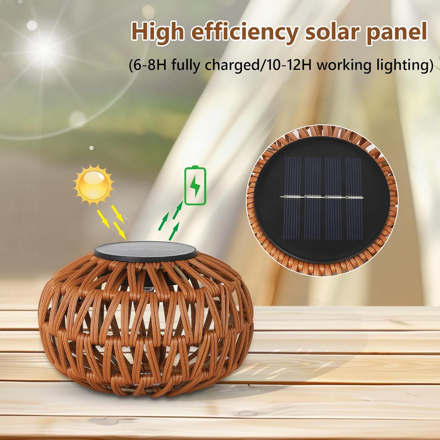 YANSUN 2-Pack Brown Solar Outdoor Lanterns Waterproof Rattan Tabletop Lights Decorative LED Garden Lanterns for Patio Yard Pathway Porch Steps