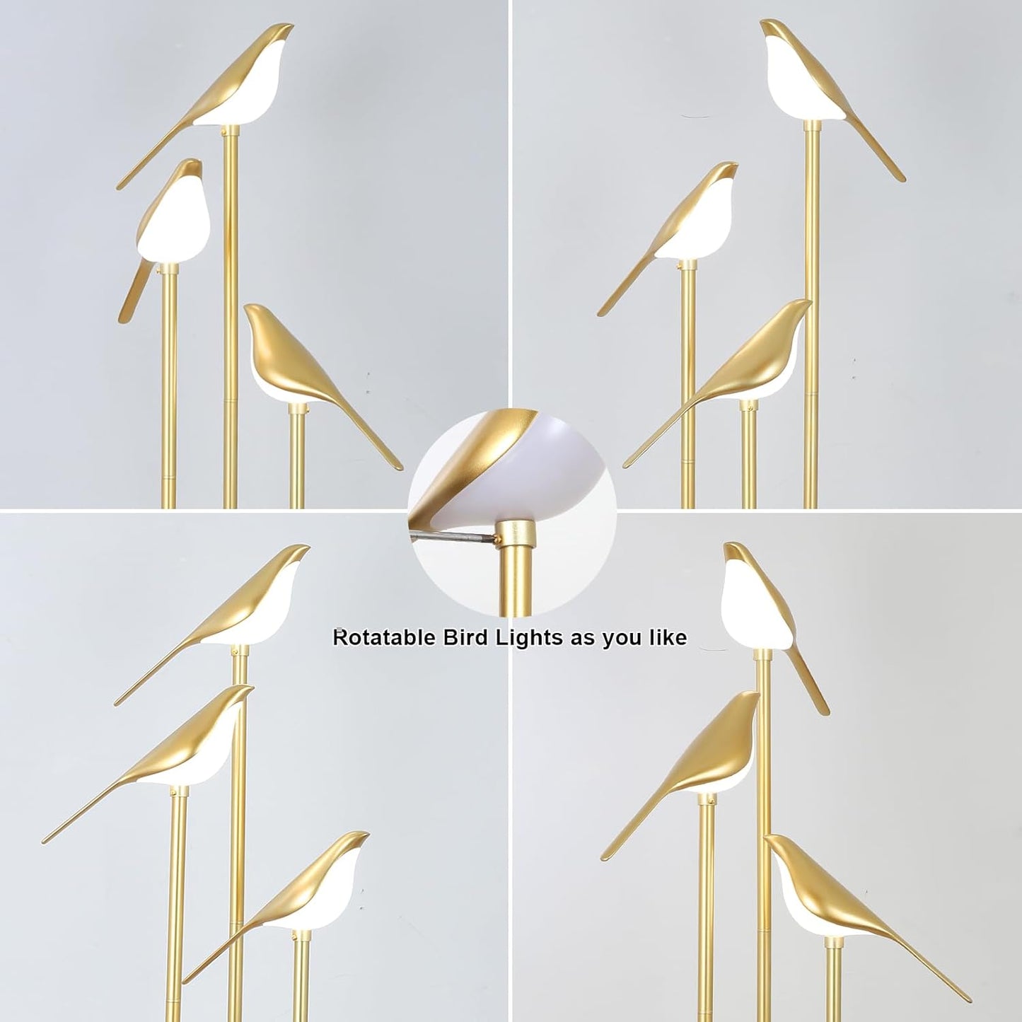 YANSUN65in Gold Bird Floor Lamp with Shelf 3-Light LED Standing Lamp Modern Decorative Tall Lamp for Living Room Bedroom Reading Corner