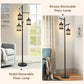 YANSUN 65in Dimmable Farmhouse Floor Lamp 3-Light Industrial Standing Lamp with Wood Accents Metal Cage Shades for Living Room Bedroom