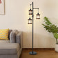 YANSUN 65in Dimmable Farmhouse Floor Lamp 3-Light Industrial Standing Lamp with Wood Accents Metal Cage Shades for Living Room Bedroom