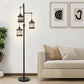 YANSUN 65in Dimmable Farmhouse Floor Lamp 3-Light Industrial Standing Lamp with Wood Accents Metal Cage Shades for Living Room Bedroom