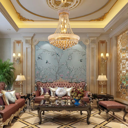 YANSUN Elegant 24" French Empire Crystal Chandelier, 12 E12 LED Bulbs, Gold Finish, Cascading Crystals, 3000K Warm White