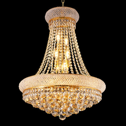 YANSUN Elegant 24" French Empire Crystal Chandelier, 12 E12 LED Bulbs, Gold Finish, Cascading Crystals, 3000K Warm White